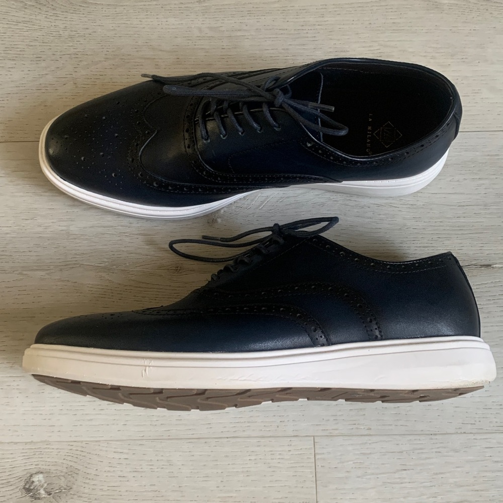La Milano Mens Macro‎ Navy Blue Dress Sneaker Oxfords